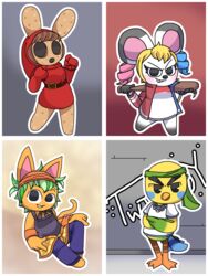  2021 3:4 absurd_res accessory animal_crossing anthro avian bella_(animal_crossing) belt bird blonde_hair brown_hair buckteeth clothing coco_(animal_crossing) cosplay cuper_tortilla felid female graffiti gyroid hair headband hi_res holding_bat jojo&#039;s_bizarre_adventure lagomorph leporid male mammal mouse multiple_images murid murine narancia_ghirga nintendo orange_body partitioning rabbit red_clothing rodent shirt smile solo standing tangy_(animal_crossing) teeth topwear twiggy_(animal_crossing) white_body yellow_body 