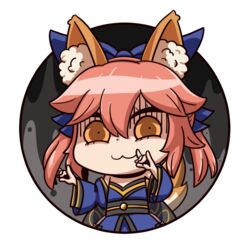  :3 animal_ear_fluff animal_ears blue_kimono blue_ribbon chibi commentary_request double_fox_shadow_puppet fate/extra fate/grand_order fate_(series) female fox_ears fox_girl fox_shadow_puppet fox_tail hair_ribbon japanese_clothes kimono l.n looking_at_viewer miko parody pink_hair ribbon riyo_(lyomsnpmp)_(style) shaded_face solo split_ponytail style_parody tail tamamo_(fate) tamamo_no_mae_(fate/extra) wide_sleeves yellow_eyes 