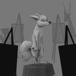  1:1 antelope anthro bovid canid canine charlie_(weaver) corsac_fox creating_art disney easel female flakjackal fox fur greyscale group mammal monochrome nude_modelling pack_street standing true_fox zootopia 