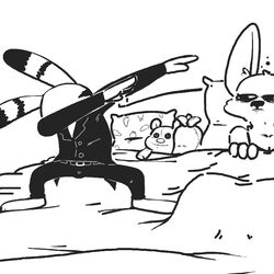  1:1 anthro arctic_fox barefoot bed black_and_white bottomwear canid canine clothed clothing dabbing dipstick_ears disney duo ear_markings facial_markings feet female fox furniture gud head_markings jack_savage lagomorph leporid male mammal markings meme monochrome multicolored_ears on_bed pants plushie rabbit simple_background skye_(zootopia) standing suit true_fox under_covers white_background zootopia 