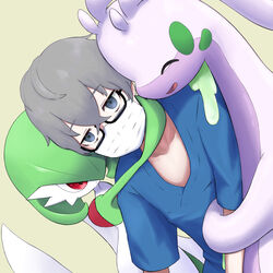  1:1 ambiguous_gender arm_grab bonding closed_eyes digital_drawing_(artwork) digital_media_(artwork) doctor_(pokemon) dragon feral frown gardevoir generation_3_pokemon generation_6_pokemon goodra group hand_on_neck happy hi_res hug human looking_at_viewer male mammal mythological_creature mythological_scalie mythology nintendo open_mouth open_smile pokemon pokemon_(species) scalie shiroiurushi simple_background smile unimpressed 