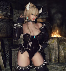  1girls 3d artist_request bethesda_softworks bimbo blonde_hair blue_eyes bowsette breasts busty cleavage fangs female female_only horns hourglass_figure mario_(series) new_super_mario_bros._u_deluxe nintendo rule_63 skyrim solo spiked_armlet spiked_bracelet spiked_collar spiked_leotard spiked_skirt spiked_thighlet tagme the_elder_scrolls voluptuous 