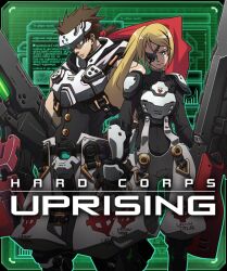  arc_system_works bahamut_(hard_corps) blonde_hair brown_hair contra eyepatch gun hard_corps:_uprising ishiwatari_daisuke krystal_(hard_corps) lipstick makeup official_art uniform weapon 