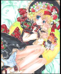  alternate_costume blonde_hair bloomers blue_eyes colored_pencil_(medium) commentary_request doll female marker_(medium) matching_su-san medicine_melancholy pekopokox shikishi short_hair solo su-san tears touhou traditional_media underwear 