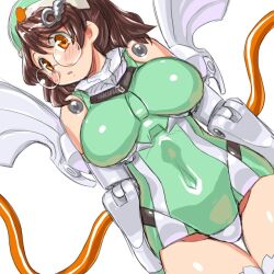  :o bad_id bad_pixiv_id breasts bright_feather_(busou_shinki) brown_eyes brown_hair busou_shinki dd_(ijigendd) doll_joints female glasses green_leotard joints large_breasts leotard long_hair nurse solo thighhighs 