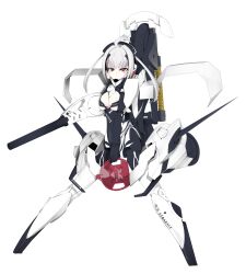  ach ahoge albino alternate_color breasts brown_eyes busou_shinki cleavage commentary_request female gloves hair_intakes highres long_hair mecha mecha_musume medium_breasts momo_(higanbana_and_girl) pink_eyes robot solo white_hair 