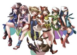  6+girls 6girls blue_(pokemon) dawn_(pokemon) eevee espeon flareon glaceon haruka_(pokemon) jolteon kotone_(pokemon) leafeon multiple_girls pokemon pokemon_(game) pokemon_bw pokemon_hgss touko_(pokemon) umbreon vaporeon yellow_(pokemon) 