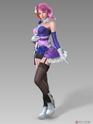  3d alisa_boskonovich android boots breasts elbow_gloves flower garter_belt gloves hair_flower hair_ornament highres legs multicolored_hair namco official_art pink_hair robot short_hair skirt smile tekken tekken_6 tekken_blood_vengeance thighhighs 