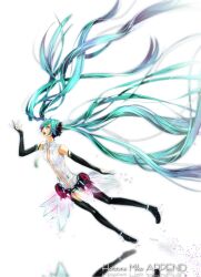  aqua_hair bridal_gauntlets commentary_request female floating_hair hatsune_miku hatsune_miku_(append) long_hair necktie open_mouth rituiti solo thighhighs twintails very_long_hair vocaloid vocaloid_append 