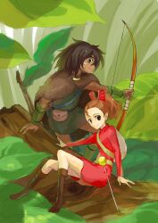  15-jam 1boy arrietty bow_(weapon) commentary_request female karigurashi_no_arrietty leaf mini_person miniboy minigirl spiller weapon 