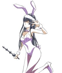  animal_ears bare_shoulders baton_(weapon) black_hair blue_eyes breasts cleavage commentary_request female high_heels himegami_aisa holding holding_weapon long_hair medium_breasts one_eye_closed pantyhose playboy_bunny rabbit_ears rabbit_tail shoes solo tail toaru_majutsu_no_index toaru_majutsu_no_index:_old_testament touryou very_long_hair w w_over_eye weapon 