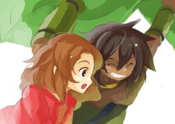  15-jam 1boy arrietty closed_eyes commentary_request dark_skin female grin hair_down karigurashi_no_arrietty leaf smile spiller 