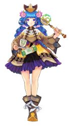  bad_id bad_pixiv_id bare_legs blue_hair boots colored_eyelashes cup dress fantasy female flower gourd hair_flower hair_ornament highres legs lime_odyssey long_hair photoshop_(medium) poncho purple_eyes saucer serenade_(sinohi) simple_background solo standing teacup twintails wand 