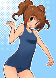  bad_id bad_pixiv_id brown_hair female green_eyes idolmaster idolmaster_(classic) idolmaster_live_for_you! one-piece_swimsuit school_swimsuit seki_suzume solo swimsuit takatsuki_yayoi twintails 