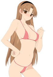  amatsuka_hikaru baby_princess bikini brown_hair female hairband hand_on_own_hip kusaka_souji long_hair micro_bikini orange_eyes red_bikini red_eyes solo swimsuit 