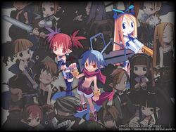  6+boys 6+girls :o ahoge archer_(disgaea) belt blonde_hair blue_hair blunt_bangs blush demon_boy disgaea etna_(disgaea) female_angel_(disgaea) female_brawler_(disgaea) flonne harada_takehito healer_(disgaea) holding holding_sword holding_weapon laharl long_hair looking_at_viewer mage_(disgaea) magic_knight_(disgaea) makai_senki_disgaea male_brawler_(disgaea) male_healer_(disgaea) male_warrior_(disgaea) multiple_boys multiple_girls ninja_(disgaea) official_art outstretched_arm parted_lips pointy_ears prinny red_eyes red_hair red_shorts ronin_(disgaea) scarf scout_(disgaea) shorts skull_(disgaea) standing sword tail tareme thief_(disgaea) thighhighs topless twintails weapon 