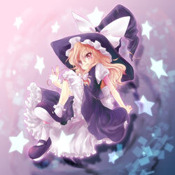  blonde_hair commentary_request female hair_ribbon hat kirisame_marisa komomo_riri long_hair ribbon solo star_(symbol) touhou witch witch_hat 