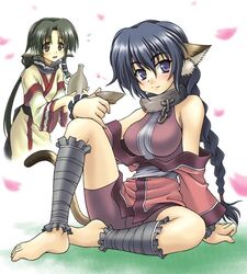  2girls ainu_clothes animal_ears barefoot collar commentary_request dog_ears eruruu feet japanese_clothes karulau layered_sleeves metal_collar multiple_girls peter_(gvb) utawarerumono 