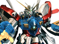  absurdres artist_request bakunetsu_god_finger g_gundam gatling_gun glowing glowing_hand god_gundam gundam highres mecha no_humans robot solo super_robot 