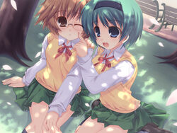  2girls bad_id bad_pixiv_id dappled_sunlight glasses moriguchi_yuu multiple_girls school_uniform sunlight to_heart_(series) to_heart_2 yamada_michiru yoshioka_chie 