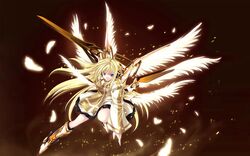  blonde_hair blue_eyes copyright_request exif_thumbnail_surprise female gold highres mecha_musume multiple_wings paint.net_(medium) seraph solo tateha_(marvelous_grace) weapon wings 