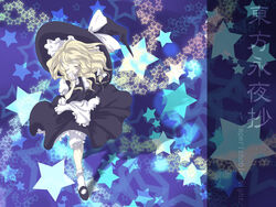  blonde_hair danmaku female hair_ribbon hat kirisame_marisa komomo_riri long_hair ribbon solo star_(symbol) touhou witch witch_hat 