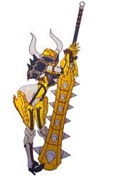  absurdres animification armor armored_boots avataro_sentai_donbrothers bodysuit boots breasts catball1994 club_(weapon) demon_girl female full_body garter_belt high_heel_boots high_heels highres horns jacket large_breasts leaning_on_object leotard mecha_musume oni oni_horns oni_sister oni_sister_robotaro pantyhose shirt shorts shoulder_spikes simple_background spikes standing sunglasses super_sentai tokusatsu weapon white_background white_bodysuit yellow_eyes yellow_jacket yellow_leotard yellow_shirt 