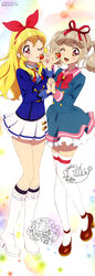  aikatsu! aikatsu_on_parade! autographed heels hoshimiya_ichigo kiseki_raki miyadani_risa seifuku thighhighs 