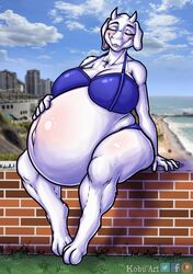  anthro belly big_belly big_breasts bovid breasts caprine clothed clothing female fur goat hi_res huge_belly kobu_art mammal mature_anthro mature_female pregnant pregnant_anthro pregnant_female solo thick_thighs toriel undertale_(series) underwear white_body white_fur 