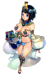  absurdres black_hair blue_eyes blue_panties breasts circlet cleavage commentary_request f.s. female highres large_breasts lips menace_(queen&#039;s_blade) official_art panties parted_lips photoshop_(medium) queen&#039;s_blade queen_of_amara_menace setra short_hair simple_background solo striped_clothes striped_panties thighs underwear white_background wide_hips 