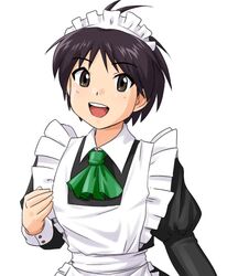  antenna_hair commentary_request female idolmaster idolmaster_(classic) kikuchi_makoto maid maid_headdress open_mouth smile solo supon 