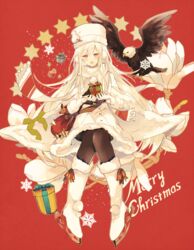  azur_lane bad_id bad_twitter_id bag bald_eagle bird black_pantyhose blush box christmas coat commentary_request eagle earmuffs enterprise_(azur_lane) enterprise_(reindeer_master)_(azur_lane) female floating_hair gift gift_box gloves grim_(azur_lane) hat heart-shaped_box highres holding holding_gift long_hair merry_christmas official_alternate_costume pantyhose pom_pom_(clothes) purple_eyes red_background ribbon scarf sitting skates smile snowflakes solo star_(symbol) stuffed_deer white_footwear white_gloves white_hair white_hat winter_clothes winter_coat y_o_u_k_a 