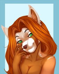  2017 ailurid anthro breasts cleavage clothed clothing digital_media_(artwork) female front_view fur green_eyes hair hi_res laure_(alexthecatte) len4ik555 looking_at_viewer mammal portrait red_panda simple_background smile solo 