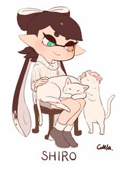  +_+ animal animal_on_lap artist_name callie_(splatoon) closed_mouth commentary coula_cat feline female green_eyes grey_footwear grey_skirt heterochromia inkling long_hair long_sleeves miniskirt mole mole_under_eye on_lap petting pointy_ears ribbed_sweater shoes signature simple_background sitting skirt smile socks solo splatoon_(series) sweater tentacle_hair translated turtleneck very_long_hair white_background white_cat white_socks white_sweater wooden_chair yellow_eyes 