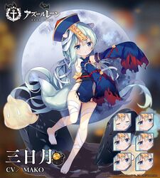  :p animal_ears aqua_hair azur_lane bandaged_leg bandages barefoot bell blue_dress blue_eyes blue_headwear blue_sleeves character_name chestnut_mouth closed_eyes closed_mouth commentary_request copyright_name copyright_notice detached_sleeves dress expressions female full_moon ghost hair_between_eyes halloween hat jiangshi jingle_bell long_hair long_sleeves manjuu_(azur_lane) mikazuki_(azur_lane) mikazuki_(sweet_zombie)_(azur_lane) moon nose_bubble official_alternate_costume official_art ofuda outstretched_arms parted_lips qingdai_guanmao second-party_source sleeveless sleeveless_dress sleeves_past_fingers sleeves_past_wrists smile star_(symbol) tail tongue tongue_out torn_clothes torn_dress torn_sleeves translated tsukimi_(xiaohuasan) very_long_hair zombie_pose 