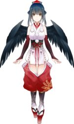  black_hair black_wings breasts closed_mouth detached_sleeves double_bun feathered_wings female full_body geta hair_bun hat japanese_clothes large_breasts long_hair looking_at_viewer nijisanji obi official_art pom_pom_(clothes) sash smile solo standing straight-on tabi tachi-e tengu tengu-geta thighs tokin_hat transparent_background vane_(vane0) virtual_youtuber white_legwear wings yamagami_karuta yamagami_karuta_(1st_costume) yellow_eyes 