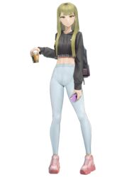  absurdres ano_(gccx8784) ass_visible_through_thighs bad_id bad_pixiv_id bag black_hoodie blonde_hair blue_pants bubble_tea cellphone crop_top cropped_hoodie crotch_seam cup disposable_cup drink earrings female frown full_body green_eyes gyaru hand_up highres holding holding_cup holding_phone hood hoodie jewelry long_hair long_sleeves looking_at_viewer midriff mole mole_under_eye original pants phone pigeon-toed pink_footwear platform_footwear shoes shoulder_bag simple_background smartphone sneakers solo standing swept_bangs taut_clothes taut_pants yoga_pants 