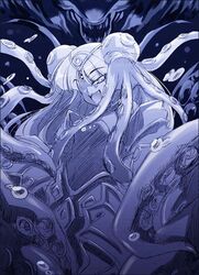  artist_request blue_theme culdcept endaness female long_hair monochrome solo tentacle 