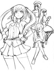  4girls amatsuka_haruka amatsuka_hikaru amatsuka_tsurara amatsuka_urara baby_princess greyscale marumi monochrome multiple_girls photoshop_(medium) sketch thighhighs 