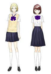  2girls garex multiple_girls original photoshop_(medium) school_uniform serafuku sweater_vest vest 