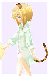  animal_ears blonde_hair blush female fruits_basket panties shirt shiwo short_hair solo souma_kisa tail underwear 