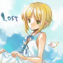  blonde_hair female green_eyes lost-ko lost_(sound_horizon) lowres ribbon short_hair solo sound_horizon yuuryuu_nagare 