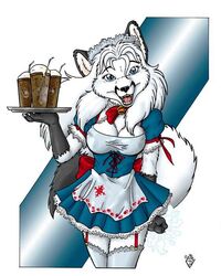  arctic_fox artica_sparkle avoid_posting bottomwear canid canine clothing ebonyleopard female fox fur mammal miniskirt skirt true_fox waiter white_body white_fur 