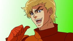  1boy :d argath_thadalfus armor blonde_hair commentary_request derivative_work dio_brando eyebrows final_fantasy final_fantasy_tactics gloves green_background jojo_no_kimyou_na_bouken kono_dio_da_(meme) male_focus meme open_mouth parody pointing pointing_at_self portrait red_gloves shaded_face simple_background smile solo teeth v-shaped_eyebrows yoichi_(45008) 