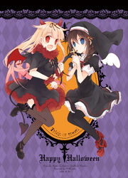  2girls commentary_request cosplay dated demon demon_girl dress fishnets halloween happy_halloween high_heels horns kantai_collection long_hair multiple_girls nun shigure_(kancolle) shigure_kai_ni_(kancolle) suzushiro_kurumi tail thighhighs wings yuudachi_(kancolle) yuudachi_kai_ni_(kancolle) 