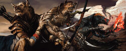  2008 action_pose anthro arc armband armor arrow_(weapon) axe battle_axe black_body black_fur blade bow_(weapon) brown_body brown_eyes brown_fur cape claws clenched_teeth clothing cloud collar crouching dagger detailed detailed_background digital_media_(artwork) double_bitted_axe dungeons_and_dragons ear_piercing fangs fire fur gnoll green_eyes grey_sky group hasbro hi_res holding_object holding_weapon hyena jewelry leather leather_armor looking_away magic magic_user male mammal melee_weapon mountain official_art open_mouth outside pendant piercing platemail pose quiver_(object) ranged_weapon red_eyes robe rock scabbard sharp_teeth skinny sky spotted_hyena standing stick sword teeth unknown_artist warrior weapon wizards_of_the_coast wrapping yellow_eyes 