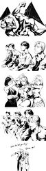  6+boys absurdres alex_shepherd apron breasts chinese_commentary clenched_hands commentary_request crop_top crossover eileen_galvin english_text gaijin_4koma_(meme) greyscale groin hat helmet henry_townshend highres james_sunderland jojo_pose lisa_garland long_hair maria_(silent_hill) mary_shepherd-sunderland medium_breasts meme midriff miniskirt monochrome monster multiple_boys multiple_girls murphy_pendleton open_mouth parody pose pyramid_head ruukii_drift short_hair silent_hill:_downpour silent_hill:_homecoming silent_hill_(movie) silent_hill_(series) silent_hill_2 silent_hill_4:_the_room skirt smile 