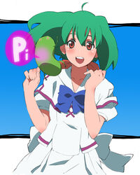  blush female green_hair macross macross_frontier oosanshouuo-san open_mouth ranka_lee red_eyes saint_mary&#039;s_academy_school_uniform school_uniform short_hair solo yomi_(indigoriver) 