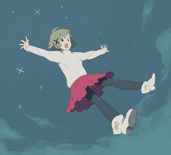  commentary_request female hayato_(meromoni) hidamari_sketch night night_sky pantyhose sky solo yuno_(hidamari_sketch) 