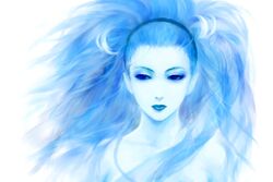  blue_eyes blue_hair blue_skin blue_theme colored_skin commentary_request female final_fantasy final_fantasy_x fm77_(artist) monochrome shiva_(final_fantasy) solo 